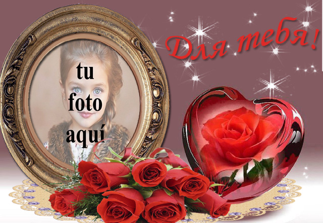 marco de fotos romantico con flor roja dentro del corazon - marco de fotos romántico con flor roja dentro del corazón