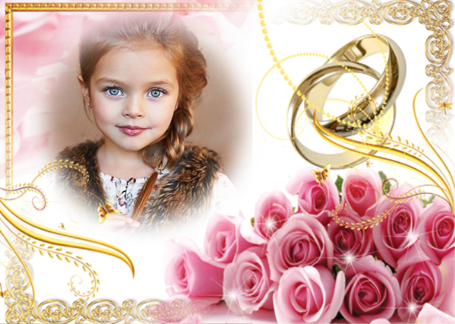marco de fotos boda hermosas flores rosas y anillos - marco de fotos boda hermosas flores rosas y anillos