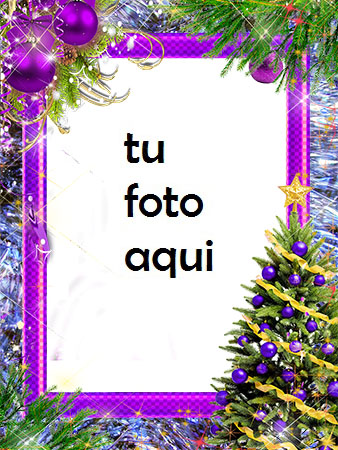 rbol De Año Nuevo Con Decoraciones Violetas Marco Para Foto - Árbol De Año Nuevo Con Decoraciones Violetas Marco Para Foto