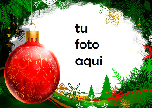 Bola Navidad Roja Con Marco Verde Hermoso Año Nuevo Marco Para Foto - Bola Navidad Roja Con Marco Verde Hermoso Año Nuevo Marco Para Foto